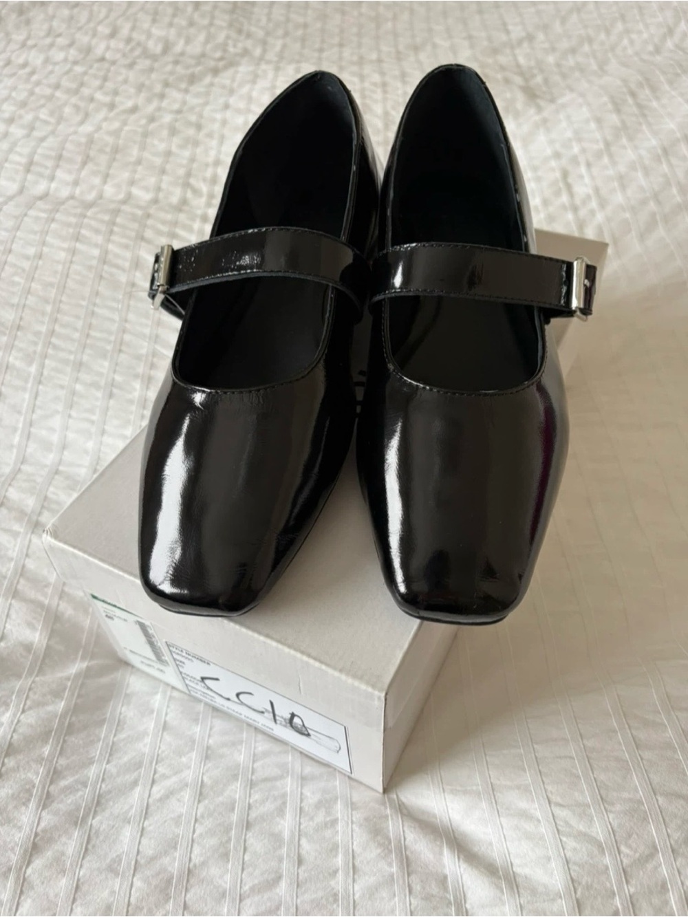 Patent Mary Jane Flats in Black